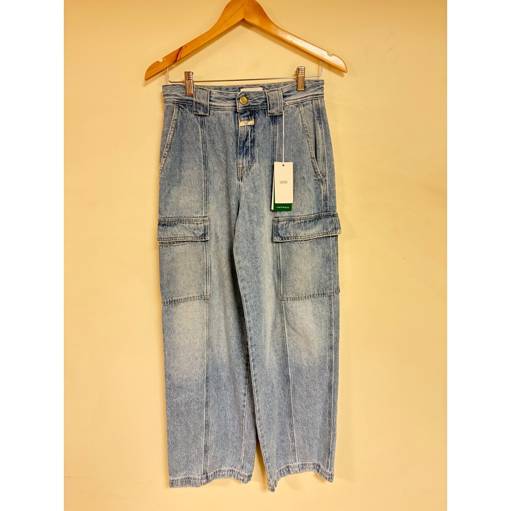 Closed Roye Cargo Jeans Light Blue Wide Leg High Rise Denim Size 25 NWT
